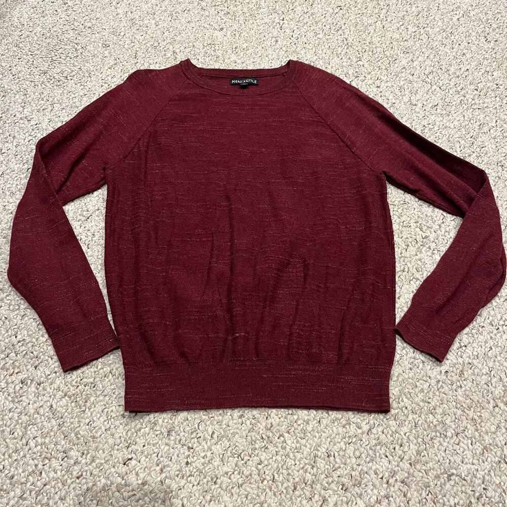 J Crew Mercantile Men's Crewneck Sweater Sz M Maroon Cotton Preppy Classic